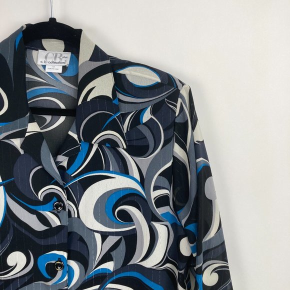 c.b. collections Black Blue Patterned Blouse 1X - Picture 4 of 13